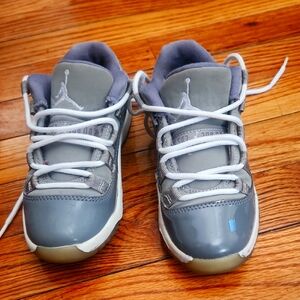 Kids gray and white Air Jordans